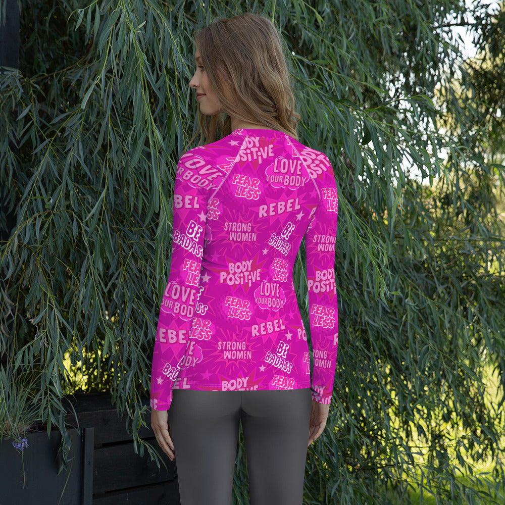 Body Positivity Performance Rash Guard in Hot Pink UPF 50+